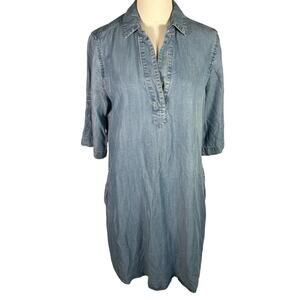 Andrea Jovine Chambray Tencel Shirt‎ Dress Blue Small Lightweight V-Neck Pockets